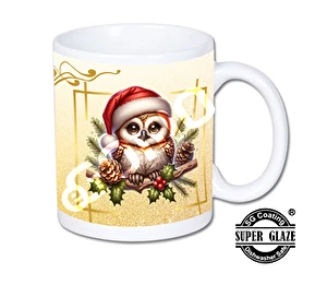 Kubek biały Super Glaze Premium Mikołajowa Sowa na złotym tle